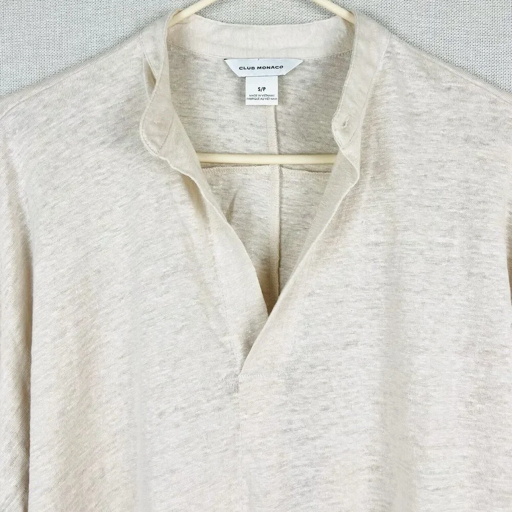 Club Monaco Linen Beige Oversized Cap Sleeve Jandina Tunic Top Small